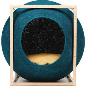 The Peacock Cube Wood Edition - Meyou Parijs. Luxe Franse design kattenmand