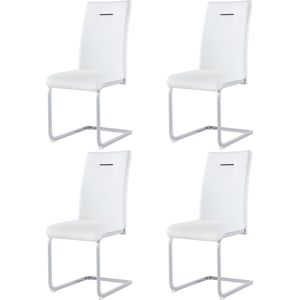 Merax Luxe Eetkamerstoelen Set van 4 - Kunstleer Gestoffeerde Stoelen - Ergonomische Eetkamerstoel - Wit met Zilver