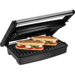 Tristar Contactgrill GR-2859- 180â° uitklapbaar - Panini Grill en Tafelgrill - RVS / Zwart