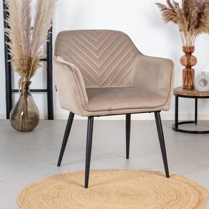 Bronx71® Eetkamerstoel velvet Fiona taupe - Eetkamerstoelen met armleuning - Eetkamerstoel taupe - Kuipstoel - Velvet eetkamerstoel - Eetkamerstoel met armleuning