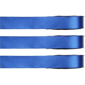 3x Hobby/decoratie blauwe satijnen sierlinten 1 cm/10 mm x 25 meter - Cadeaulint satijnlint/ribbon - Striklint linten blauw