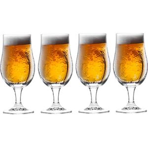 Excellent Houseware Bierglazen op voet - 4 stuks - glas - 370 ml - speciaal bier - bierglas