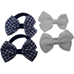 Jessidress® Haarclips Meisjes Haarclip Setje met Haar Elastiekjes Haarstrikjes - Donker Blauw/Wit