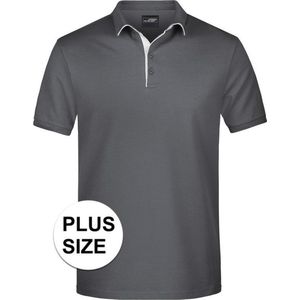 Grote maten polo shirt Golf Pro premium grijs/wit voor heren - Grijze plus size herenkleding - Werk/zakelijke polo t-shirts 3XL