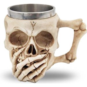 3D roestvrij stalen doodskop mok, gothic doodskop koffiemok, middeleeuwse schedel drankware-beker, voor bier rum koffie dranken, vaderdagcadeau, (cover mouth)