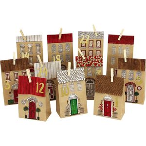 Cadeauverpakking - ADVENTSKALENDER 24 STUKS - HUISJES OM ZELF IN TE KLEUREN