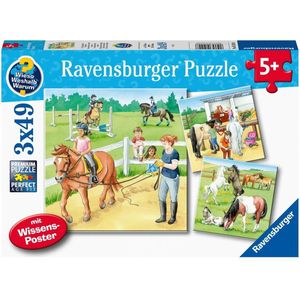 Ravensburger puzzel Een dag op de manege - 3 x 49 stukjes - kinderpuzzel