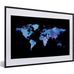 Fotolijst incl. Poster - Wereldkaart - Waterverf - Paars - 60x40 cm - Posterlijst