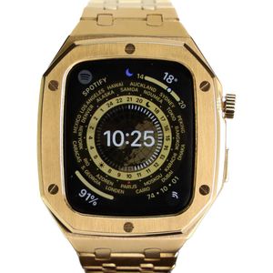 SOMAN Serafino - Luxe Apple Watch Case / Stalen Bandje - Goud - 45MM - Cadeau voor man