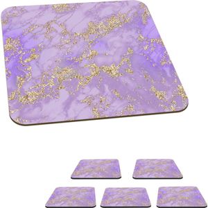 Onderzetters voor glazen - Marmer - Glitter - Chic - Goud - 10x10 cm - Glasonderzetters - 6 stuks