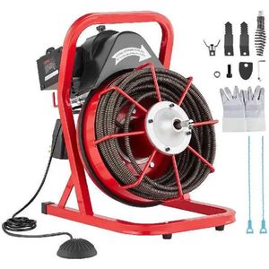 Elektrische Rioolontstopper – Afvoerontstopper – Rioolreiniger – Kabelontstopper – Verstoppingsverwijderaar – 23 Meter Stalen Kabel – Meerdere Verwisselbare Freesbits