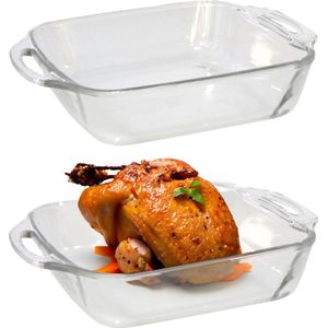 Marinex Ovenschaal van borosilicaat glas - 2x - rechthoek - 3.8 Liter - 34 x 28 x 7 cm - serveerschaal