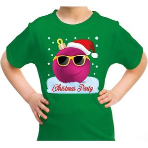Foute kerst shirt / t-shirt coole roze kerstbal christmas party groen voor kinderen - kerstkleding / christmas outfit 110/116