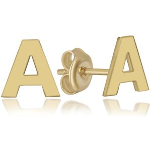 Letter A Gold Plated Initial Oorknoppen Zilveren (zilvergehalte 925 Sterling) (goudkleurig)