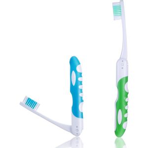 2 stuks inklapbare reis-tandenborstel voor volwassenen - blauw groen
