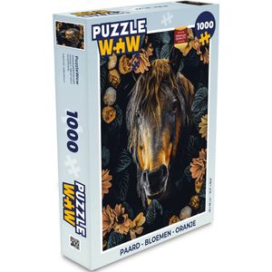 Puzzel Paard - Bloemen - Oranje - Legpuzzel - Puzzel 1000 stukjes volwassenen