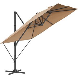 Signature Home XL parasol UV-bescherming - zweefparasol 360° draaibaar - UPF 50+ - tuinparasol - kantelhoek verstelbaar - met zwengel - kruisvoet - camel bruin - 270 x 270 cm