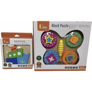 Viga Toys set van 2 puzzels - Blokken Puzzel - Vlinder en Mini Puzzel - Boot