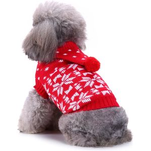 Gebreide Winter Hondentrui met capuchon Rood Maat L - Dierenkleding