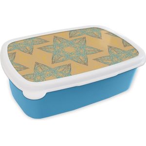 Broodtrommel Blauw - Lunchbox - Brooddoos - Kerstster - Blauw - Geel - Patronen - Christmas - 18x12x6 cm - Kinderen - Jongen