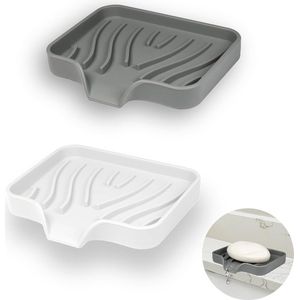 Siliconen Zeepbakjes met Afvoer - Voor Badkamer en Keuken - 2 Stuks - Wit en Grijs