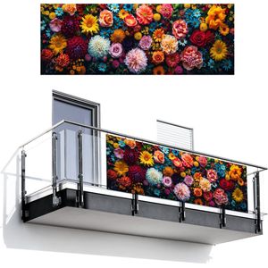 Balkonscherm 300x110 cm - Balkonposter Bloemen - Planten - Kleurrijk - Balkon scherm decoratie - Balkonschermen - Balkondoek zonnescherm