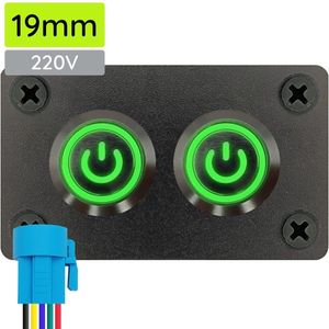 ProRide Metalen Pulsschakelaar 220V OFF-(ON) - Tweevoudig inbouwpaneel - 19mm - IP67 - LED indicatie Groen