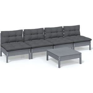 vidaXL Loungeset - 5-delig - Grenenhout - Antraciet Loungeset - Tuinset - Houten Lounge Set - Buitendiner - Terrasfurniture
