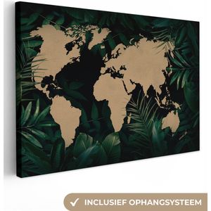 Canvas Wereldkaart - 30x20 - Wanddecoratie Wereldkaart - Planten - Tropische Planten
