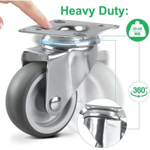 8 stuks transportwielen, zwenkwielen, 50 mm meubelwielen, meubelroller met zwenkplaat, 50 kg per roller, kleine zwenkwielen voor palletmeubels, kluisjes, gratis schroevendraaier en schroeven