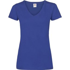 Basic V-hals t-shirt katoen kobalt blauw voor dames - Dameskleding t-shirt blauw XL (42)