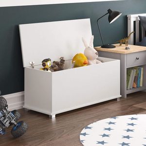 Houten Speelgoeddoos voor Kinderen met Deksel - Opbergkist voor Speelgoed en Dekens in Wit