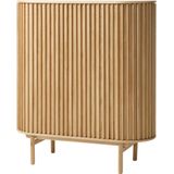 Olivine Kjeld Houten Kast Naturel - Ovaal - met Schuifdeuren - met Lade - Verstelbare Planken - Scandinavisch - Dressoir - Opbergkast - 110 x 45 x 125 cm