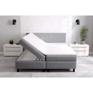 Boxspring Compleet Erolla - 160x200cm - Bed met opbergruimte - grijs stof - inclusief matras en topper 8cm dik - seatsandbeds