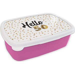 Broodtrommel Roze - Lunchbox - Brooddoos - Jubileum - 50 jaar - Confetti - 18x12x6 cm - Kinderen - Meisje