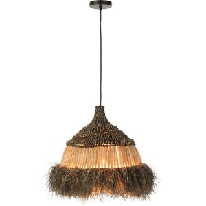 J-Line hanglamp Rond - jute - zwart/naturel - small