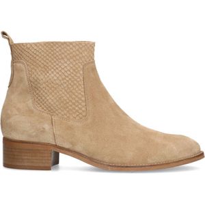 Manfield - Dames - Beige suède enkellaarsjes - Maat 39