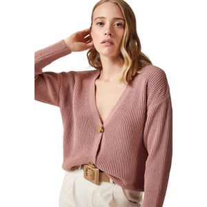 Happinessistanbul Lichtroze Gebreide Damesvest Met V-Hals En Knopen Za00025