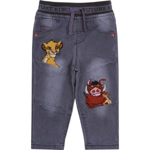 Grijze jeans/spijkerbroek met elastiek, zakken en afbeeldingen - Timon en Pumbaa DISNEY / 92