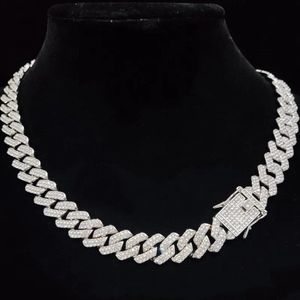 Iced Out Chain - Bust Down Ketting met Diamantjes (Zirkonia) - 50cm - Zilver kleurig - Kettingen Mannen - Cadeau voor Man - Mannen Cadeautjes