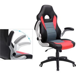 Segenn's Stylo2 bureaustoel - gamestoel -  racestoel - bureaustoel - ergonomische bureaustoel - opklapbare armleuningen - wipfunctie - zwart-grijs-rood