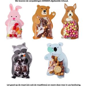 10x Uitdeelzakjes Dieren Mix Design - Konijn (2) - Kangaroe (2) - Wasbeer (2) - Beer (2) - Koala (2) - Plastic Traktatie Kado Zakjes - Snoepzakjes - Koekzakjes - Koekje - Cookie Bags