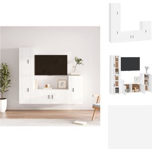 vidaXL TV-meubel - klassiek design - bewerkt hout - wandgemonteerd - wit - 100 x 34.5 x 40 cm - 3 x 40 x 34.5 x 80 cm - Kast