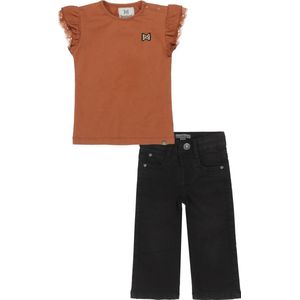 Koko Noko - Kledingset(2delig) - Jeans zwart met rechte pijp - Shirt roodbruin - Maat 86