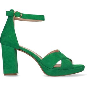Manfield - Dames - Groene suède sandalen met hak - Maat 41