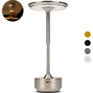 BandiO Rome Tafellamp Oplaadbaar – Draadloos en dimbaar – Krachtige 5200mAh batterij - Moderne touch lamp – Nachtlamp Slaapkamer – Zilver - Tuin verlichting