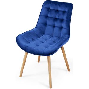 Eetkamerstoel - Eetkamerstoelen - Keukenstoelen - Eetstoel - 6 kg - Fluweel - Hout - Met rugleuning - Retro stoel - Set van 8 - Blauw - 59.5 x 54 x 84 cm