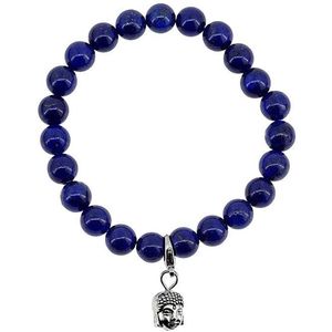 Edelstenen armband Lapis Lazuli Silver Dangling Buddha Head - lapislazuli - blauw - elastisch