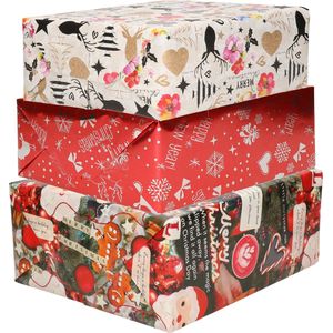 Bellatio Decorations - 6x luxe kerst cadeaupapier rollen in 3-stijlen