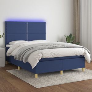 The Living Store Boxspring Bed - LED - 140 x 190 - Blauw - Duurzaam Materiaal - Verstelbaar Hoofdbord - Comfortabele Ondersteuning - Kleurrijke LED-verlichting - Pocketvering Matras - Huidvriendelijk Topmatras - Incl - Montagehandleiding